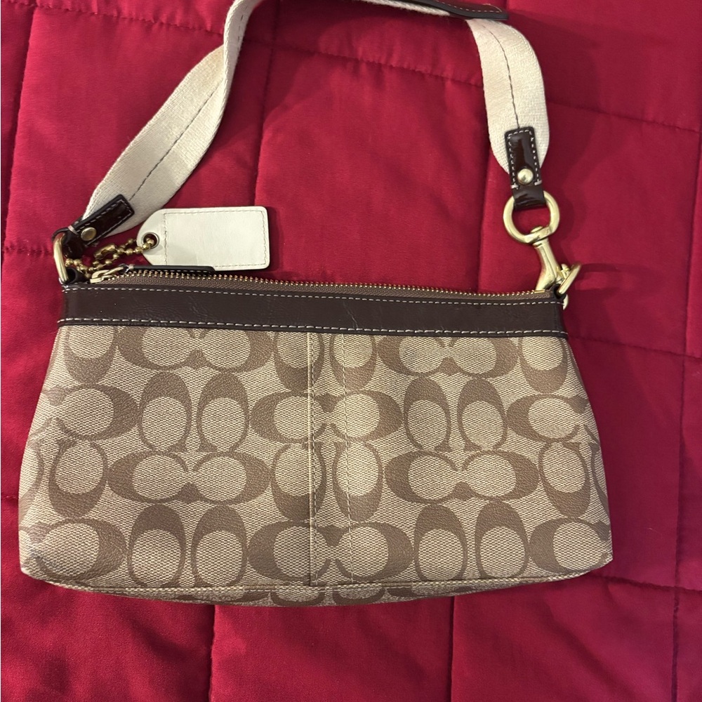 Coach Beige and Brown Signature Shoulder Bag